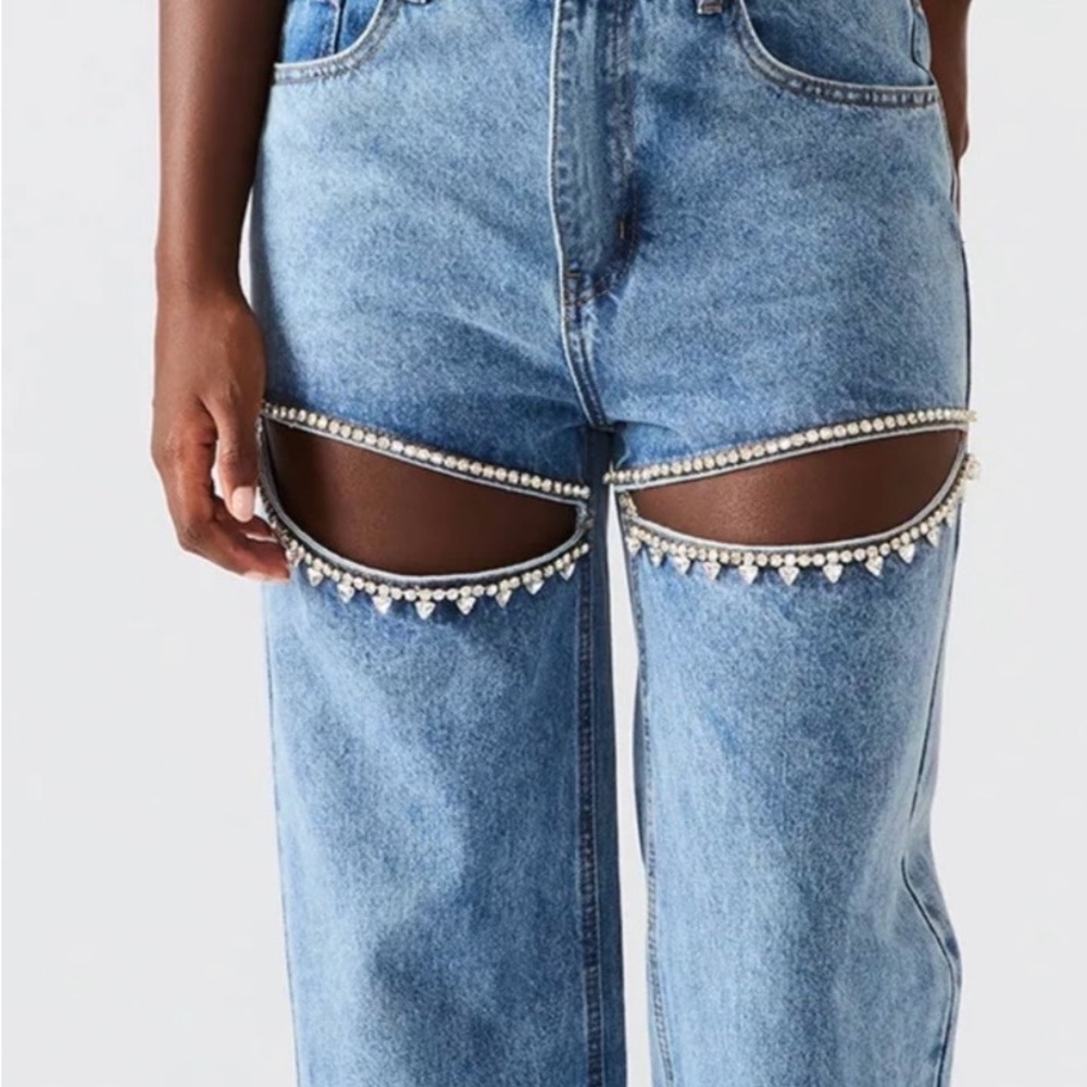 steve madden taylor jeans Women’s Blue Embellished Cutout Jeans